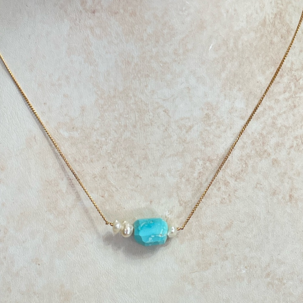Blue gem Turquoise and Pearl necklace
